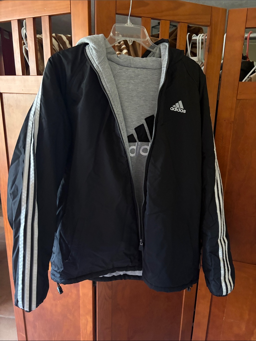 Adidas Black Windbreaker Jacket with White Stripe Detailing